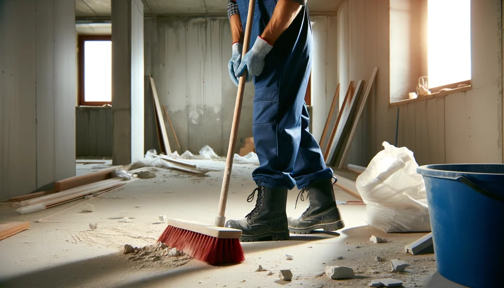 Intervention de nettoyage après travaux à Quimper, élimination de poussières et gravats